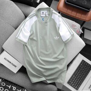 Adidas Classics Original 3 Stripes Tee Shirt Trefoil Retro Men Green White